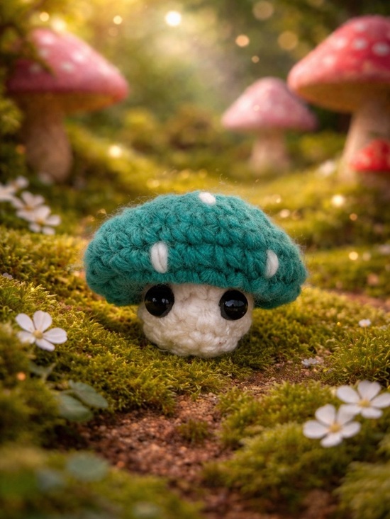 Hand Crafted Other - Crochet Popping Mushroom Aquamarine